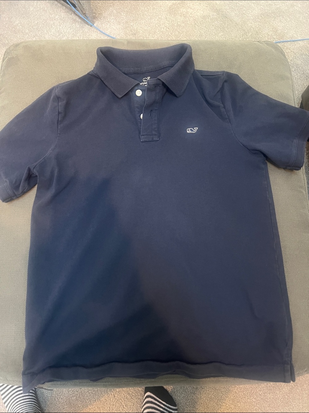 Vineyard Vines Boys Navy Short-Sleeve Polo with Whale Logo
